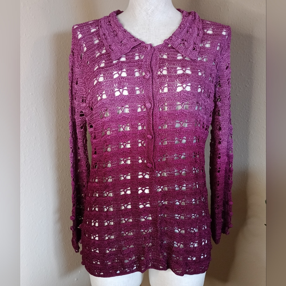 Kroshetta by Papillon Pink Ombre Crochet Sweater - Size Large